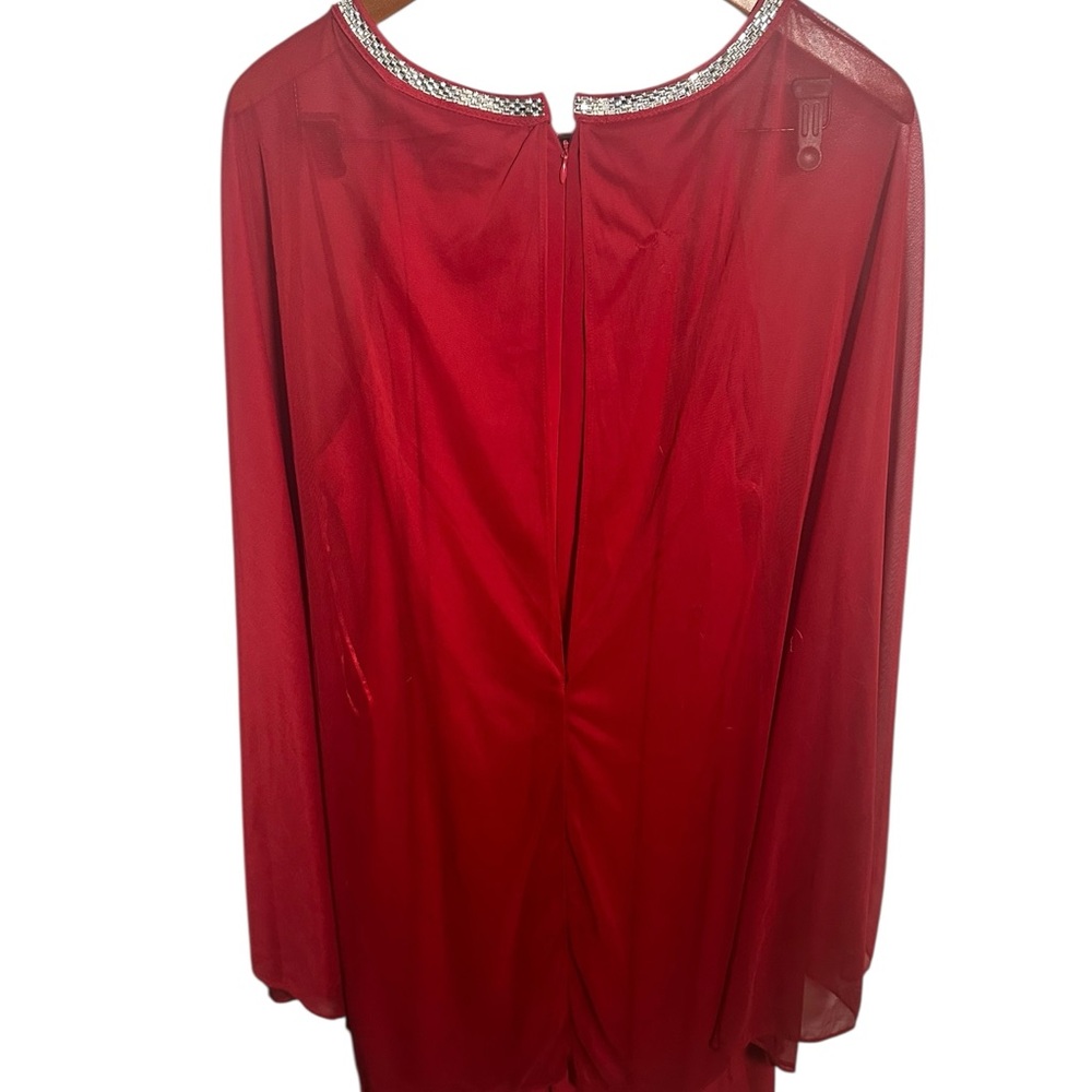 R&M Richards Red Chiffon Dress Rhinestone neckline - Picture 3 of 8